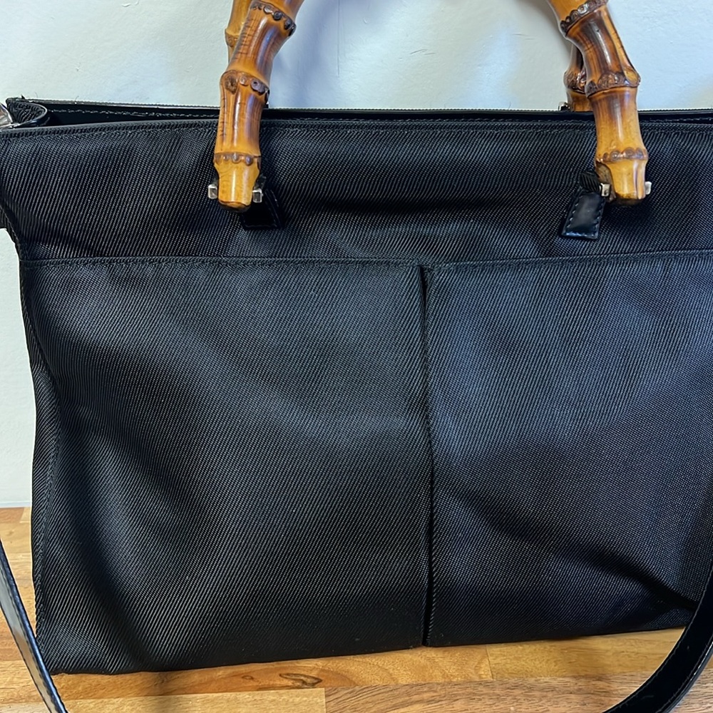 Vintage Gucci Black Tote Handbag with Bamboo Handles - Picture 3 of 12